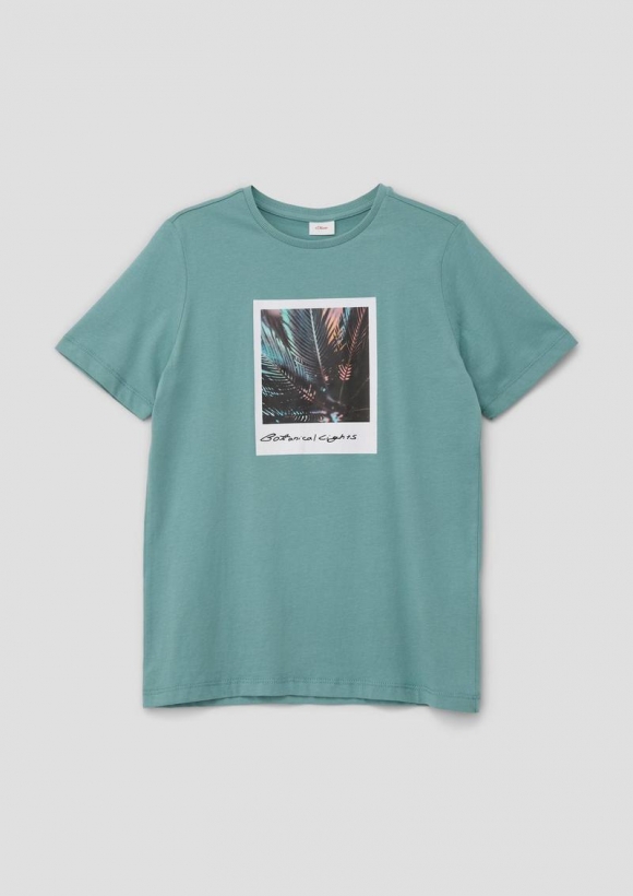 s.Oliver T-Shirt mit gummiertem Frontprint - helles petrol