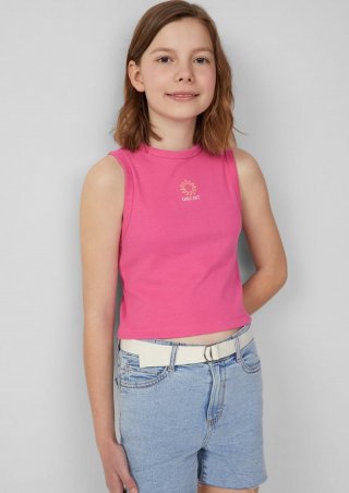 s.Oliver Slim-Fit-Top aus Rippware mit Stickerei - pink