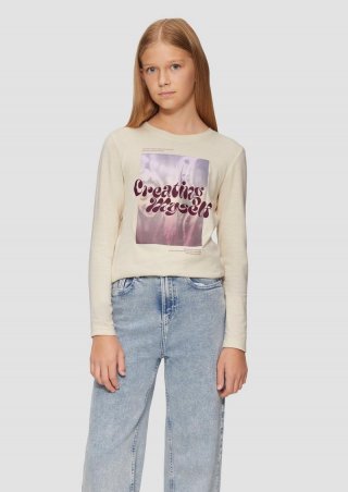 s.Oliver Langarmshirt mit Frontprint - helles sand