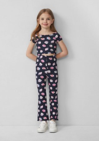 s.Oliver Gerippte Leggings mit Flared Leg und All-over-Print - tiefblau