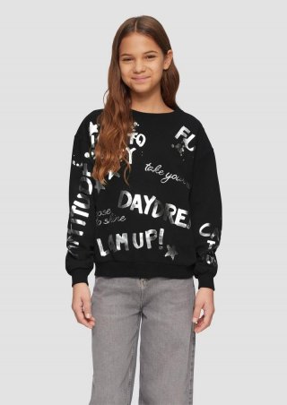 s.Oliver Oversized Sweatshirt mit silbernem All-over-Print - schwarz