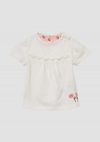 s.Oliver Ausgestelltes Jersey-T-Shirt mit Stickerei und Spitzendetails - ecru