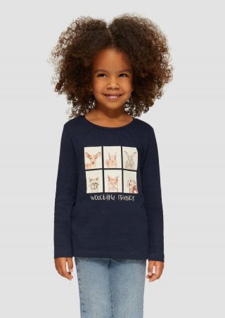 s.Oliver Longsleeve mit Frontprint und Raffung - navy