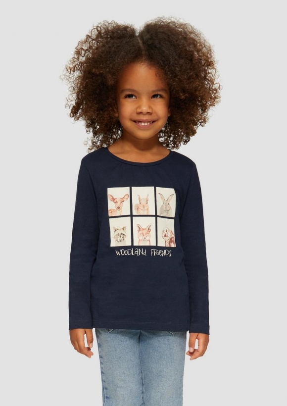 s.Oliver Longsleeve mit Frontprint und Raffung - navy
