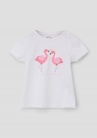 s.Oliver T-Shirt mit Flamingo-Artwork - weiß