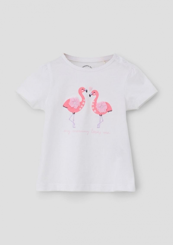s.Oliver T-Shirt mit Flamingo-Artwork - weiß