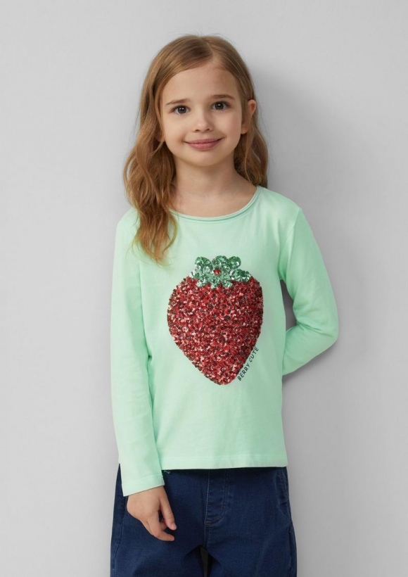s.Oliver Langarmshirt mit Pailletten im Loose Fit - ozeangrün