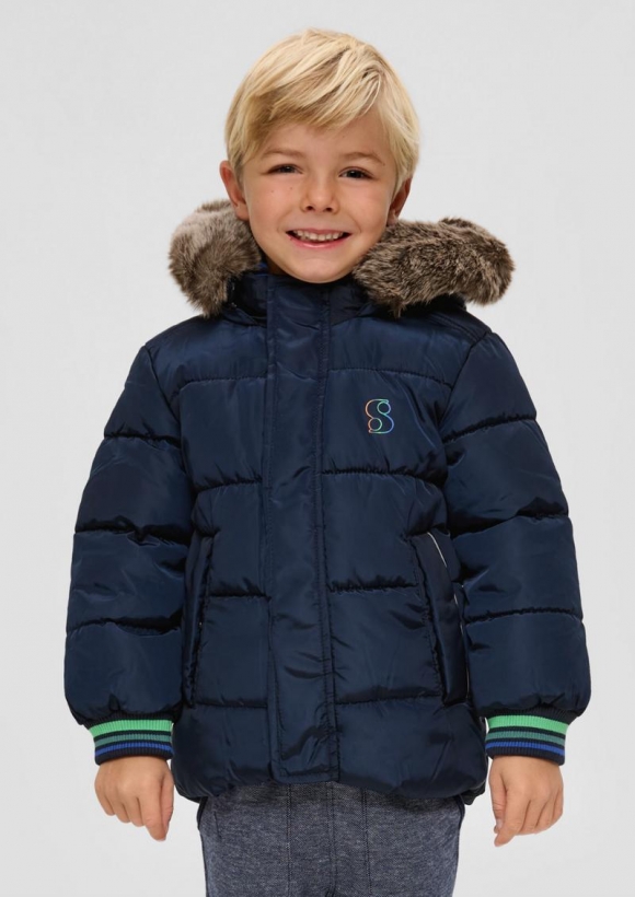 s.Oliver Steppjacke mit abnehmbarem Kunstfell - navy