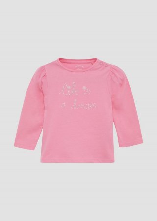 s.Oliver Ausgestelltes Langarmshirt mit Glitzerprint und Puffärmeln - pink