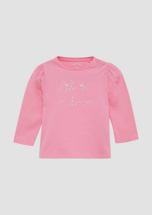 s.Oliver Ausgestelltes Langarmshirt mit Glitzerprint und Puffärmeln - pink