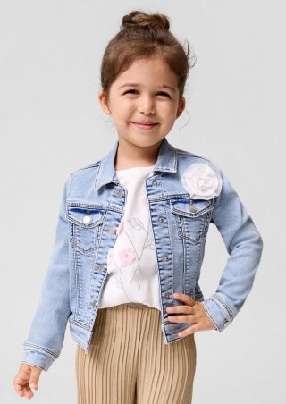 s.Oliver Jeansjacke mit Garment Dye und Blumenapplikation - blau