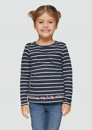 s.Oliver Baumwollshirt mit Stickerei und Glitzergarn - navy