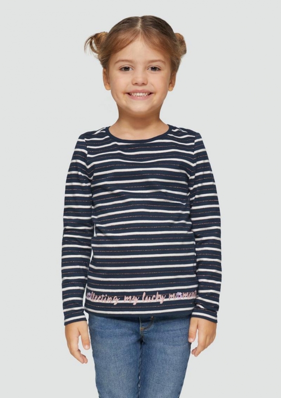 s.Oliver Baumwollshirt mit Stickerei und Glitzergarn - navy