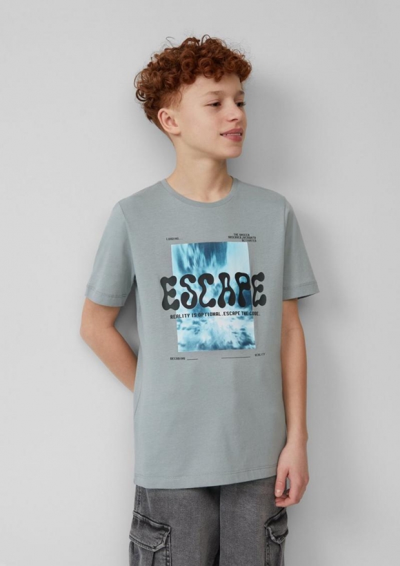 s.Oliver Baumwoll-T-Shirt mit 3D-Druck - taubengrau