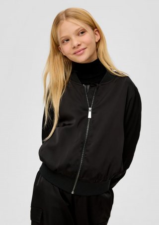 s.Oliver Satin-Blouson mit Raffung - schwarz