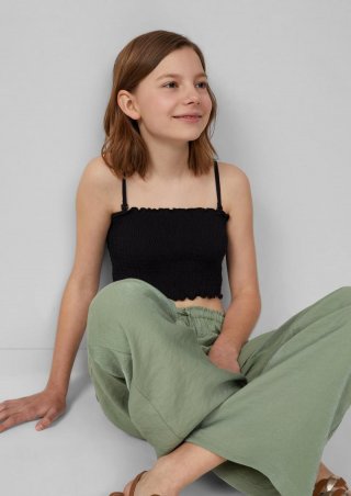 s.Oliver Gesmoktes Crop-Top mit abnehmbaren Spaghettiträgern - schwarz