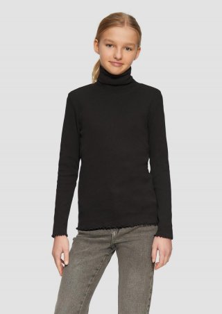 s.Oliver Gerippter Rollkragen-Shirt mit Rollsaum - schwarz