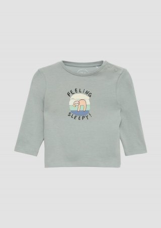 s.Oliver Baumwoll-Longsleeve mit 3D-Frontprint - taubengrau