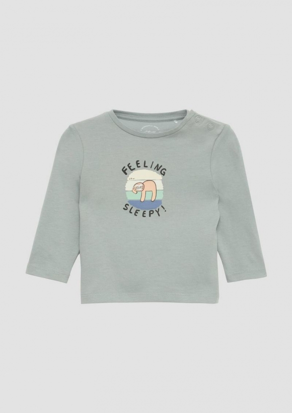 s.Oliver Baumwoll-Longsleeve mit 3D-Frontprint - taubengrau