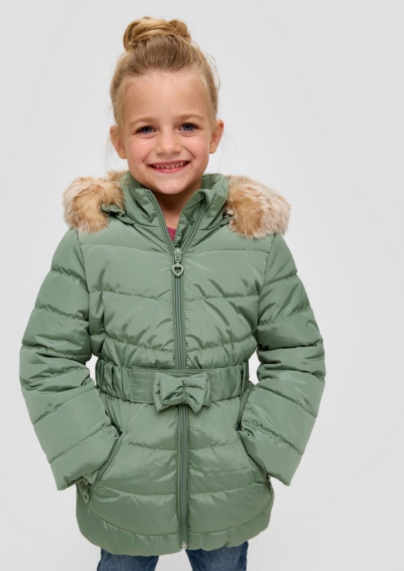 s.Oliver Steppjacke mit abnehmbarem Kunstfell - salbeigrün