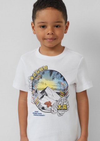 s.Oliver Printshirt mit seitlichen Schlitzen am Saum - weiß