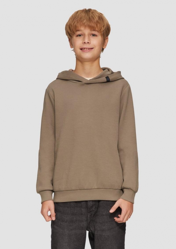 s.Oliver Strukturiertes Kapuzensweatshirt mit Print-Detail - cognac