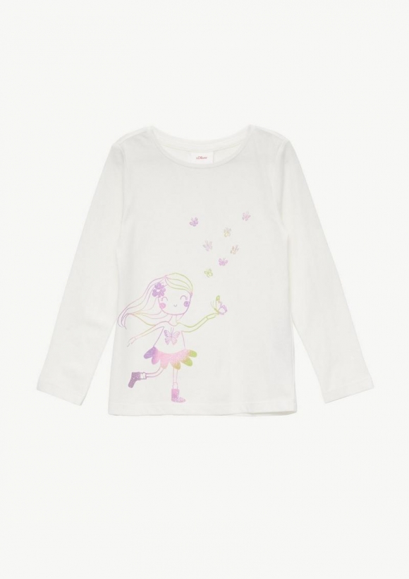 s.Oliver Langarmshirt mit Glitzerprint - ecru