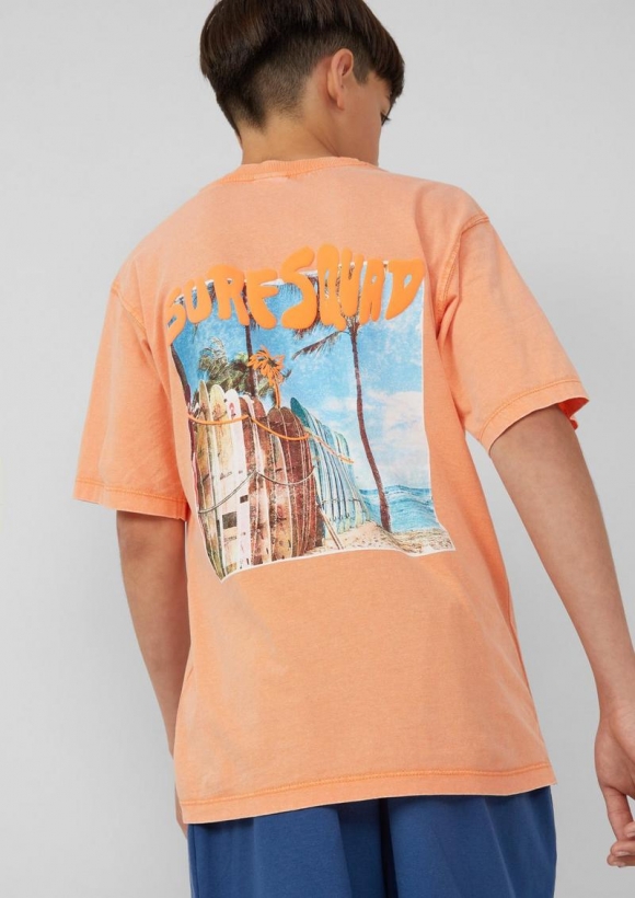 s.Oliver T-Shirt mit Used-Effekt und Rückenprint - bernstein