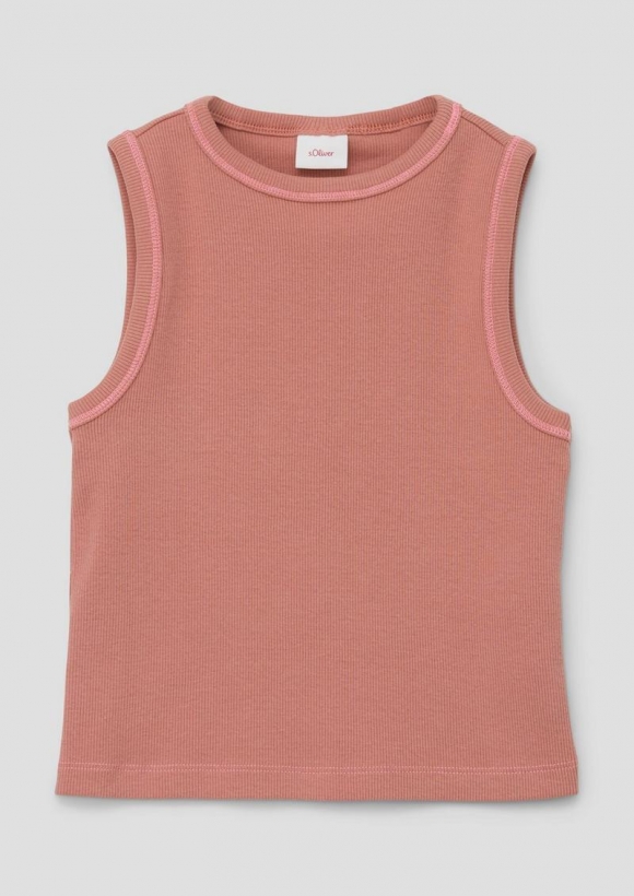 s.Oliver Geripptes Tanktop mit Ziernähten - rubinrot