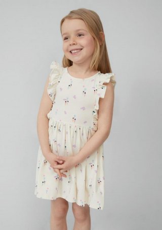 s.Oliver Kurzes Kleid mit All-over-Print und Volantärmeln - creme