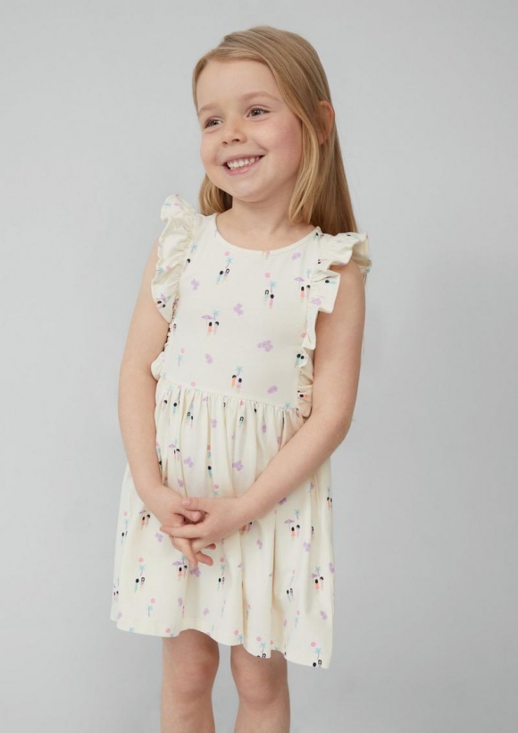 s.Oliver Kurzes Kleid mit All-over-Print und Volantärmeln - creme