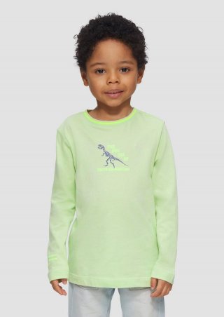 s.Oliver Baumwoll-Longsleeve mit Print- und Kontrastdetails - salbeigrün