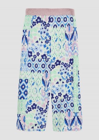 s.Oliver Gemusterte Wide Leg Hose aus satinierter Viskose mit Glitzerbund - weiß