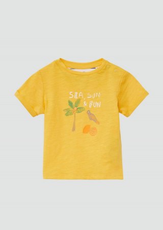 s.Oliver Baumwoll-T-Shirt mit Stickerei und Print - gelb