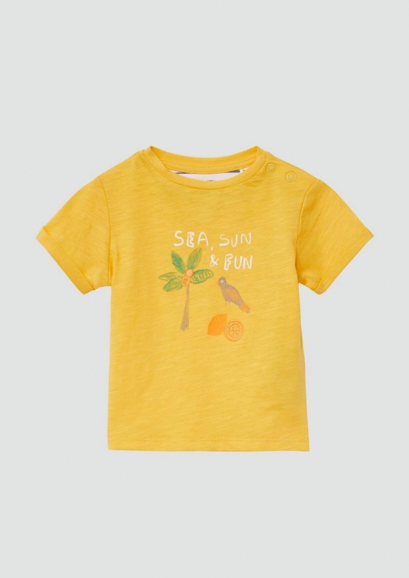 s.Oliver Baumwoll-T-Shirt mit Stickerei und Print - gelb