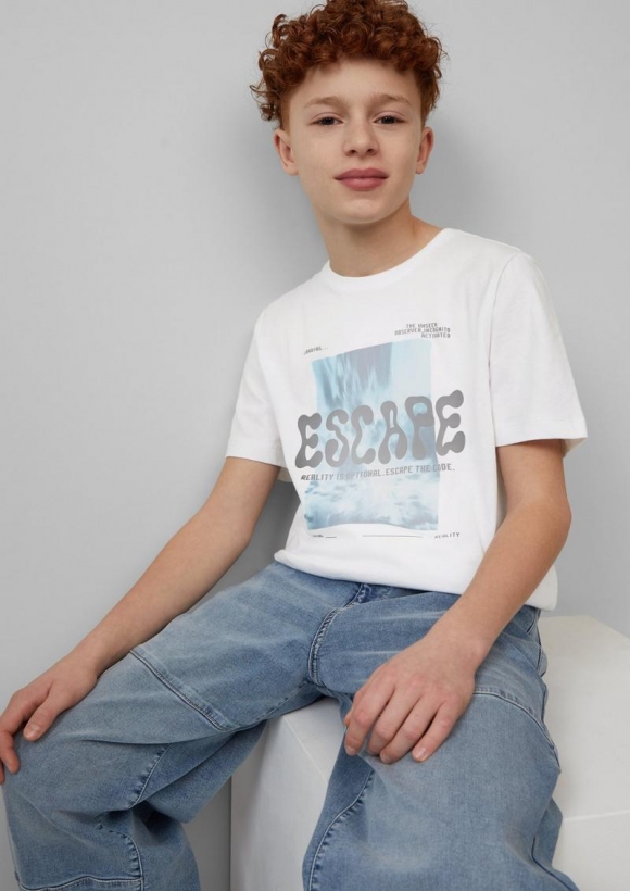 s.Oliver Baumwoll-T-Shirt mit 3D-Druck - weiß