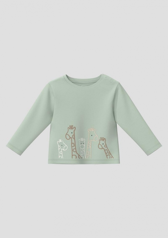 s.Oliver Unisex Longsleeve mit Giraffen-Print - salbeigrün
