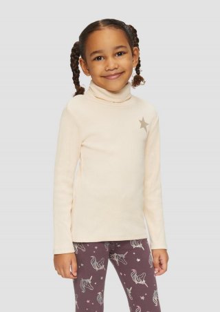 s.Oliver Schmales Rollkragen-Shirt mit Stickerei - helles sand