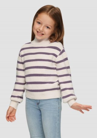 s.Oliver Geringelter Strickpullover aus Viskosemix - helles sand