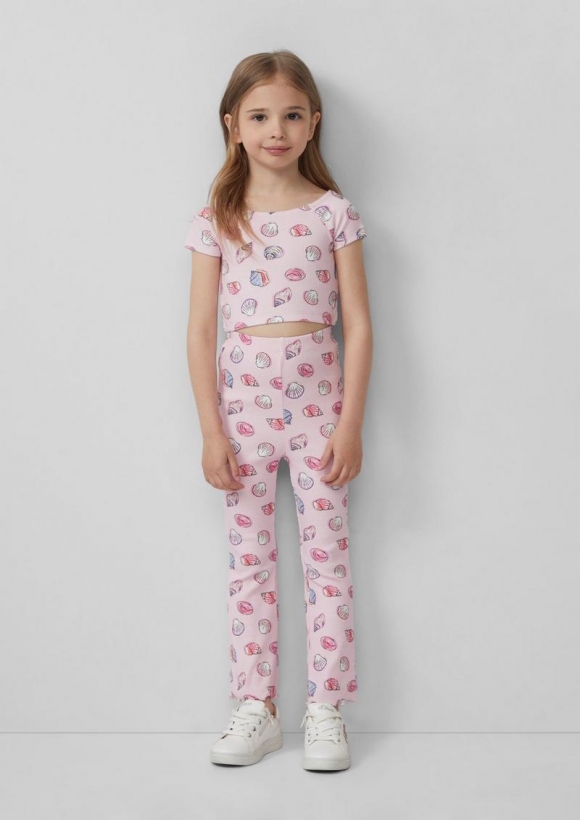 s.Oliver Gerippte Leggings mit Flared Leg und All-over-Print - zartrosa