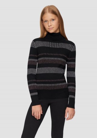 s.Oliver Schmaler Rollkragenpullover mit Streifen aus Glitzer-Garn - schwarz