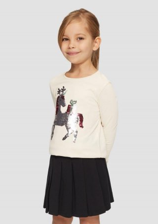 s.Oliver Langarmshirt mit Weihnachtsmotiv aus Wendepailletten - helles sand