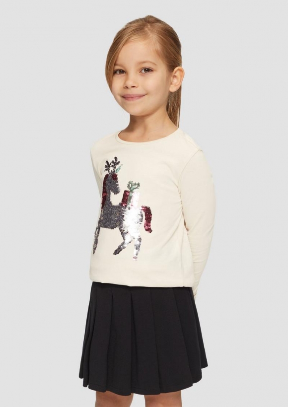 s.Oliver Langarmshirt mit Weihnachtsmotiv aus Wendepailletten - helles sand