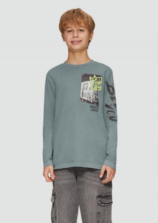 s.Oliver Langarmshirt mit Front- und Ärmel-Print - schiefergrau