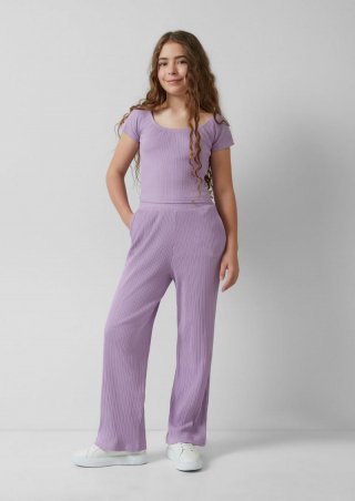 s.Oliver Wide Leg-Hose aus Rippware mit Elastikbund - lavendel