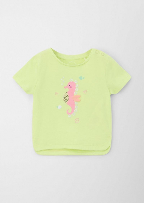 s.Oliver Baumwollshirt mit Seepferdchen-Artwork - limettengrün