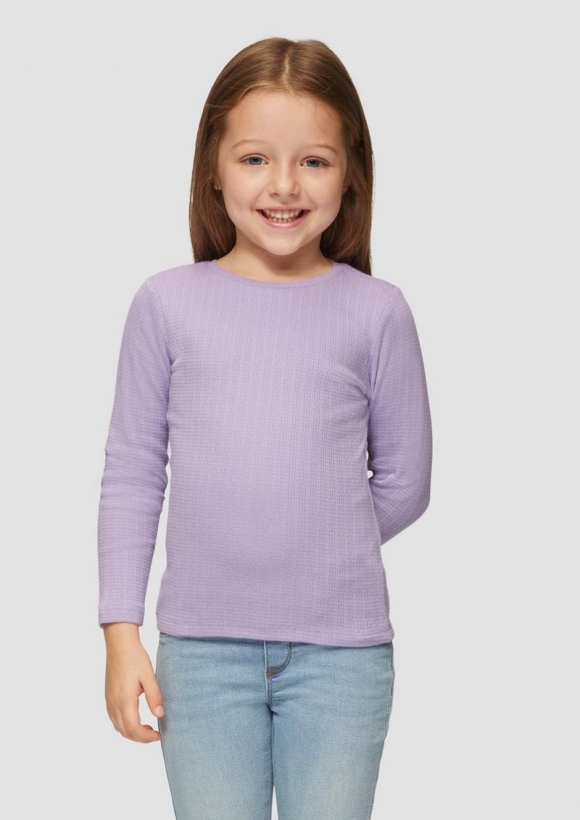 s.Oliver Langarmshirt im Slim Fit mit Ajourmuster - lavendel