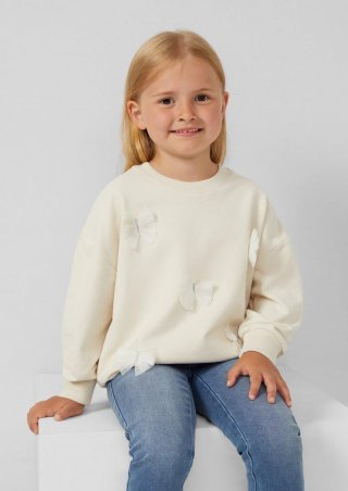 s.Oliver Oversize-Sweatshirt aus Baumwollmix mit Schleifen-Applikationen - helles beige