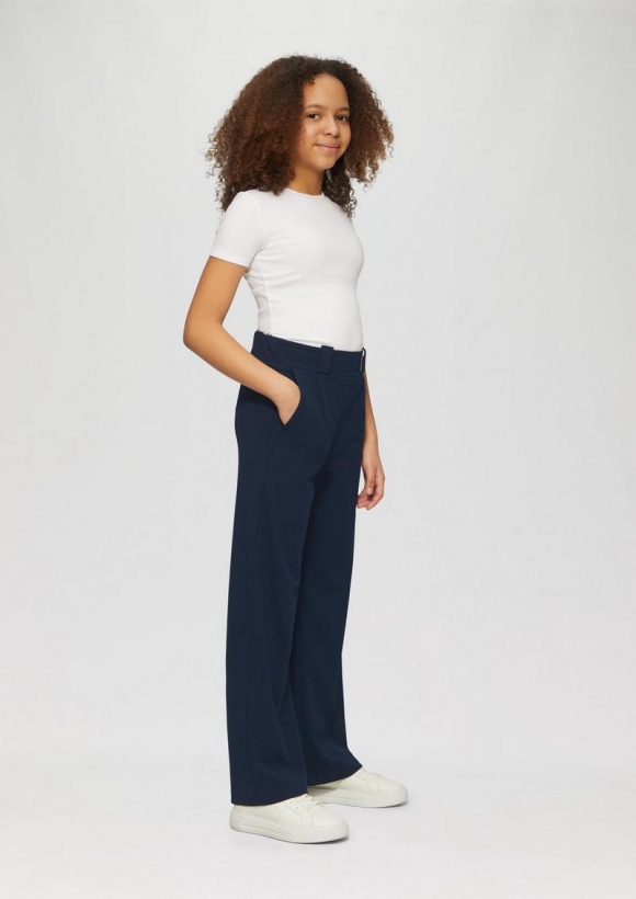 s.Oliver Elastische Wide-Leg-Hose mit Crêpe-Struktur und hohem Bund - navy
