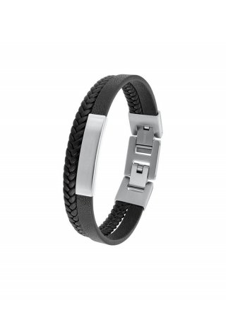 s.Oliver Lederarmband mit Edelstahl - schwarz